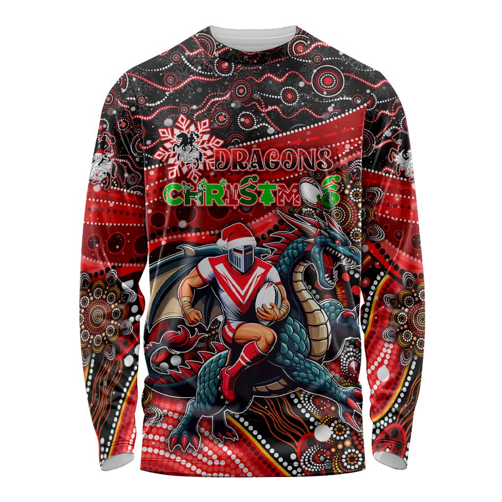 Merry Christmas Dragons Long Sleeve Shirt Aboriginal Santa Rugby Mascot - St George Illawarra