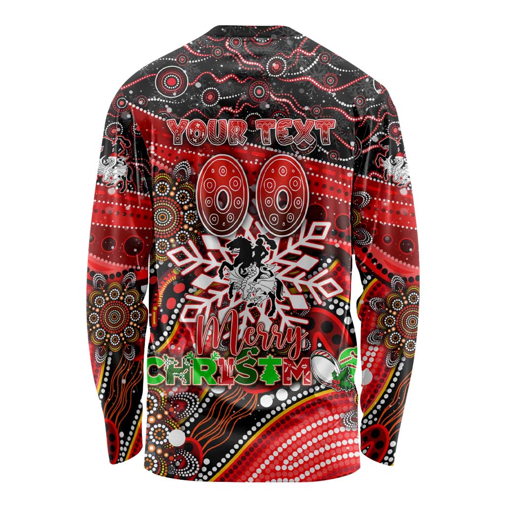 Merry Christmas Dragons Long Sleeve Shirt Aboriginal Santa Rugby Mascot - St George Illawarra