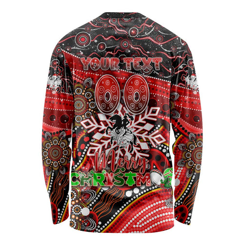 Merry Christmas Dragons Long Sleeve Shirt Aboriginal Santa Rugby Mascot - St George Illawarra