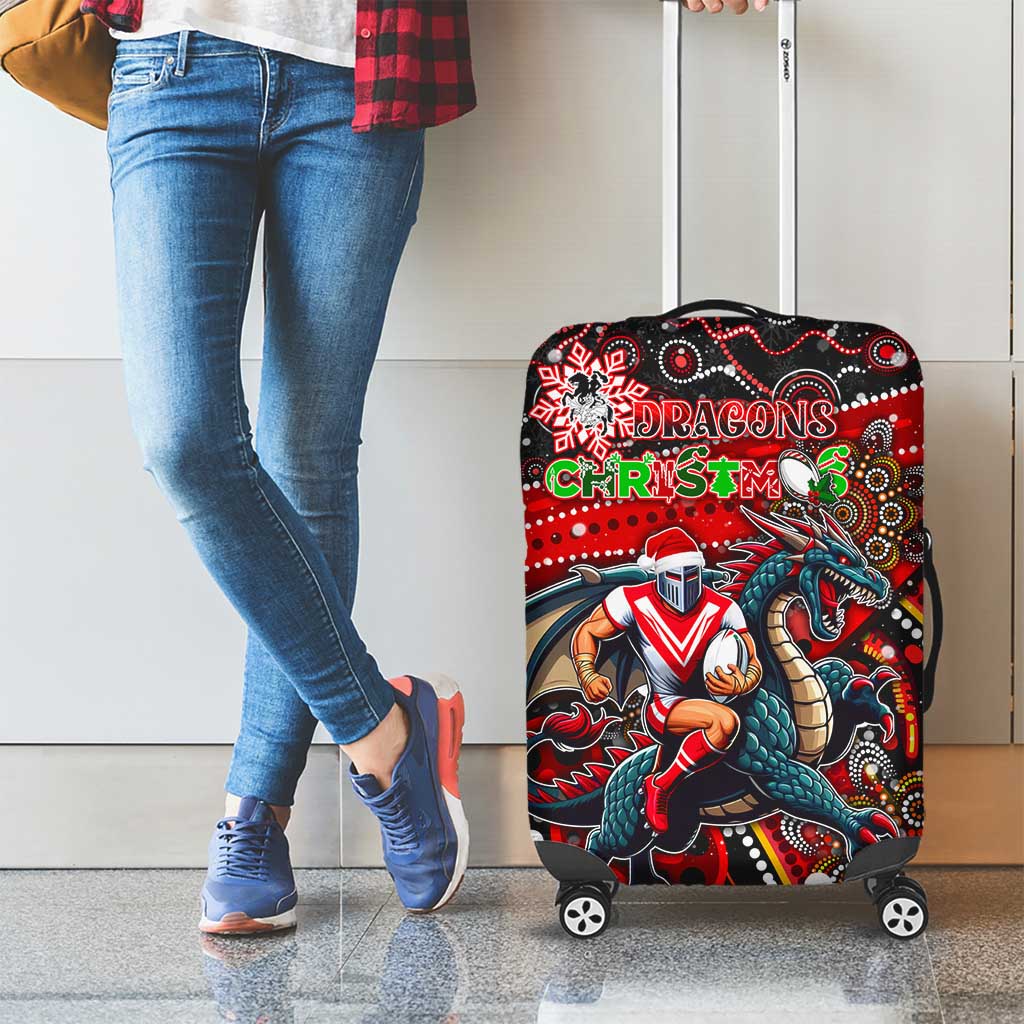 Merry Christmas Dragons Luggage Cover Aboriginal Santa Rugby Mascot - St George Illawarra