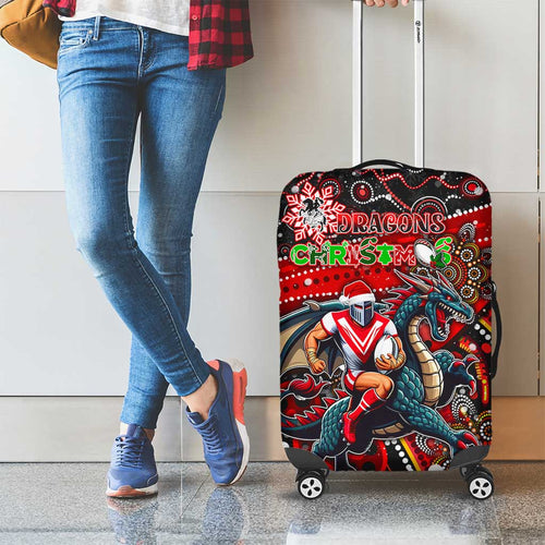 Merry Christmas Dragons Luggage Cover Aboriginal Santa Rugby Mascot - St George Illawarra