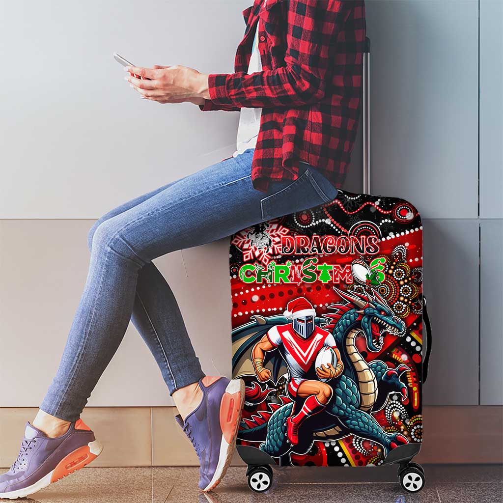 Merry Christmas Dragons Luggage Cover Aboriginal Santa Rugby Mascot - St George Illawarra