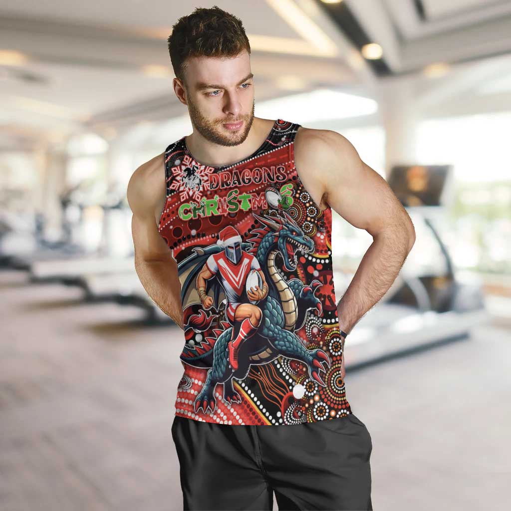 Merry Christmas Dragons Men Tank Top Aboriginal Santa Rugby Mascot - St George Illawarra