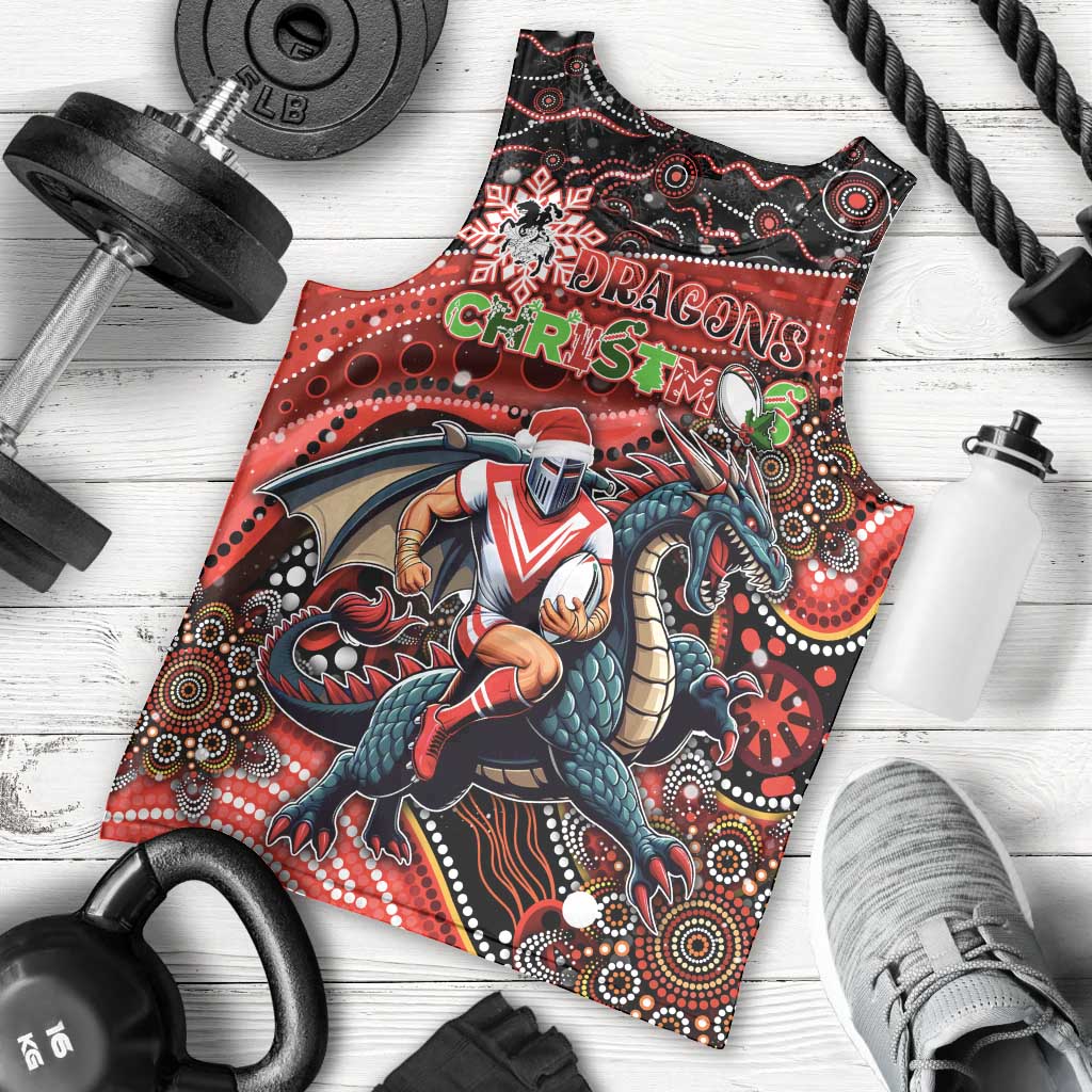 Merry Christmas Dragons Men Tank Top Aboriginal Santa Rugby Mascot - St George Illawarra
