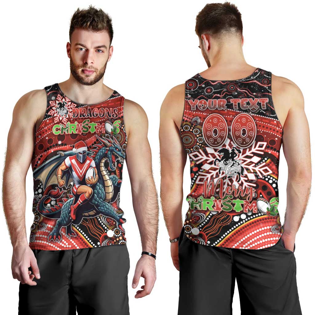 Merry Christmas Dragons Men Tank Top Aboriginal Santa Rugby Mascot - St George Illawarra