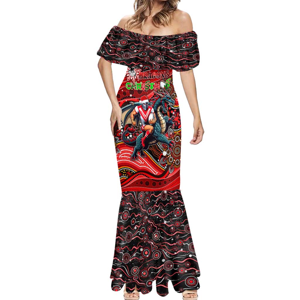 Merry Christmas Dragons Mermaid Dress Aboriginal Santa Rugby Mascot - St George Illawarra