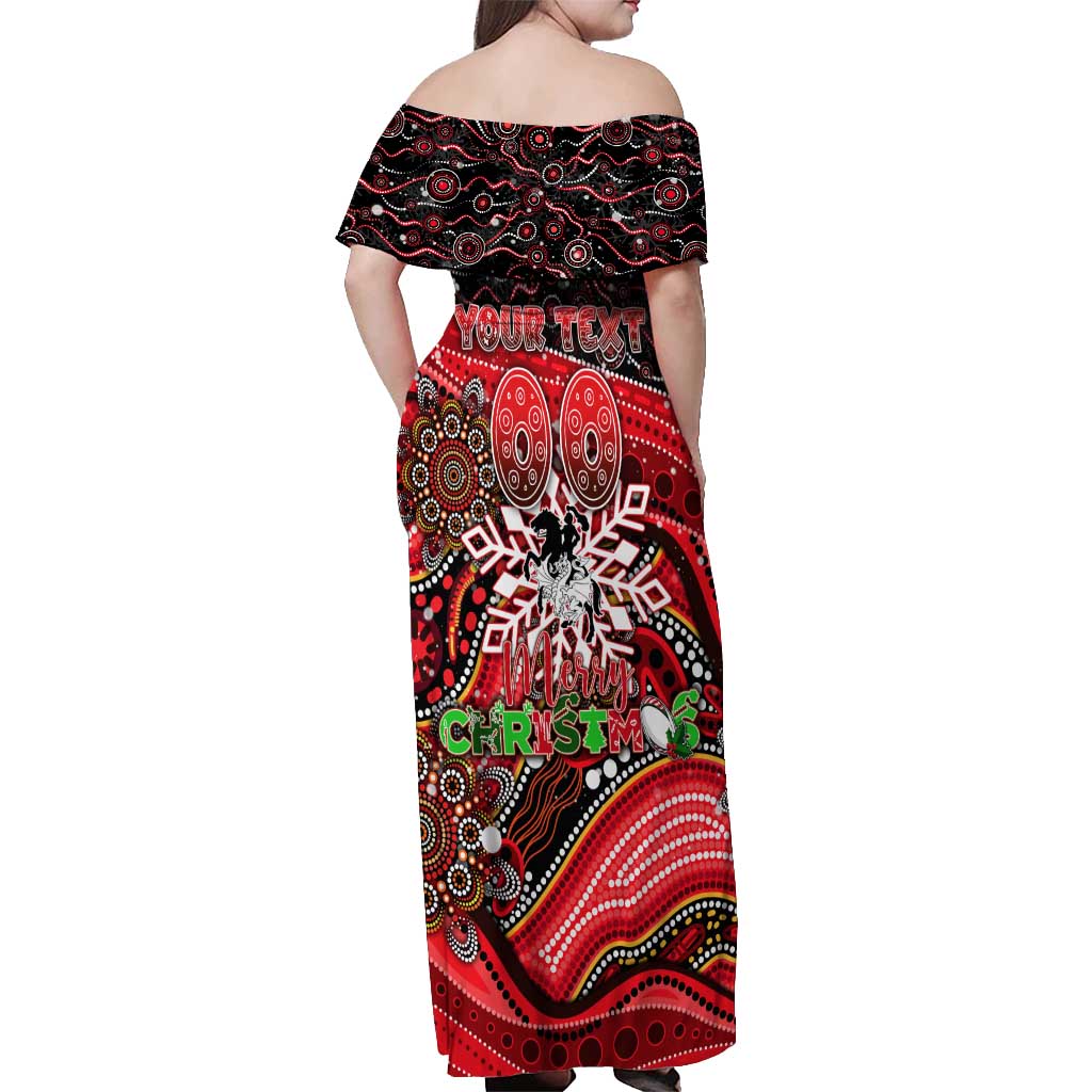 Merry Christmas Dragons Off Shoulder Maxi Dress Aboriginal Santa Rugby Mascot - St George Illawarra