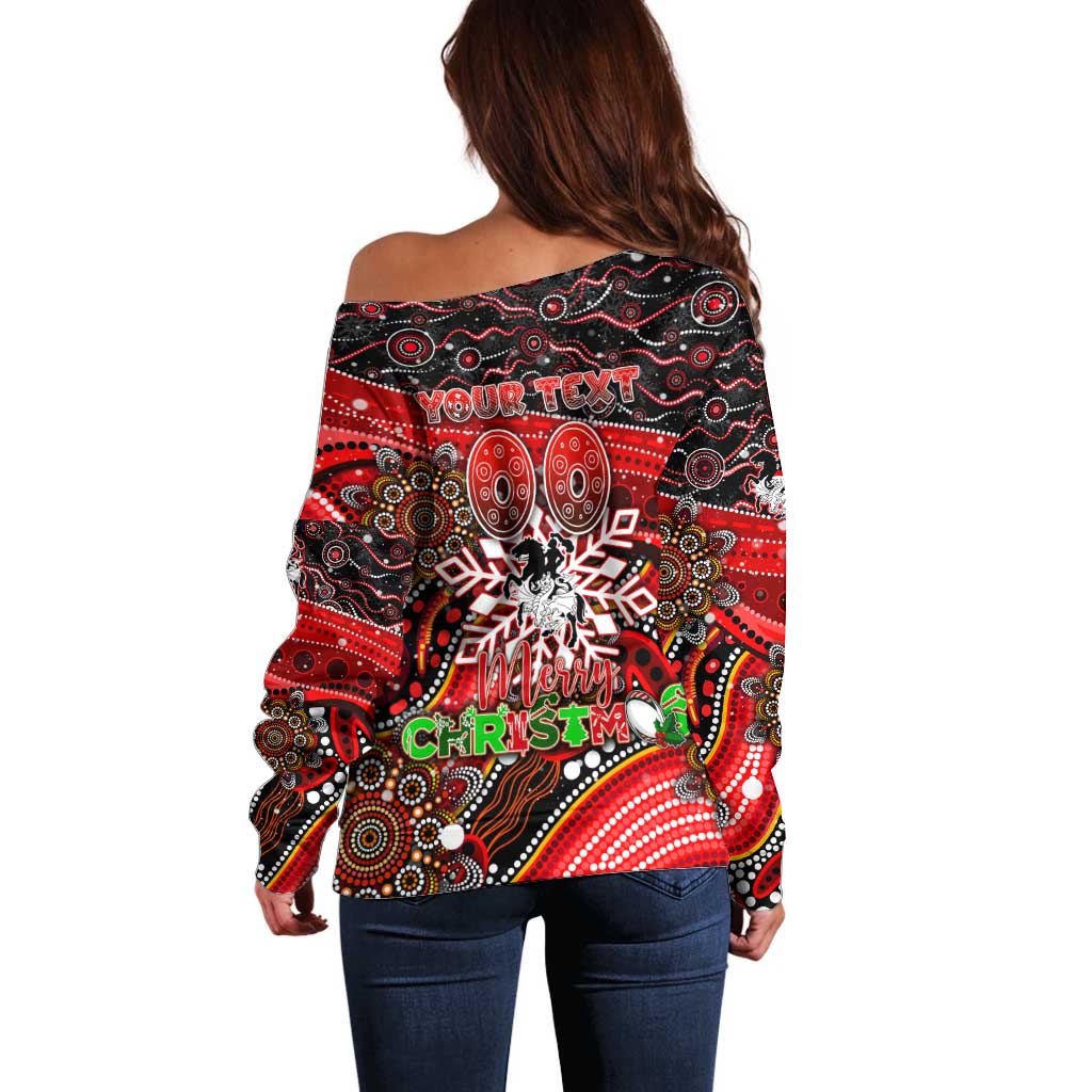 Merry Christmas Dragons Off Shoulder Sweater Aboriginal Santa Rugby Mascot - St George Illawarra