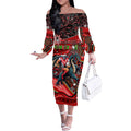 Merry Christmas Dragons Off The Shoulder Long Sleeve Dress Aboriginal Santa Rugby Mascot - St George Illawarra