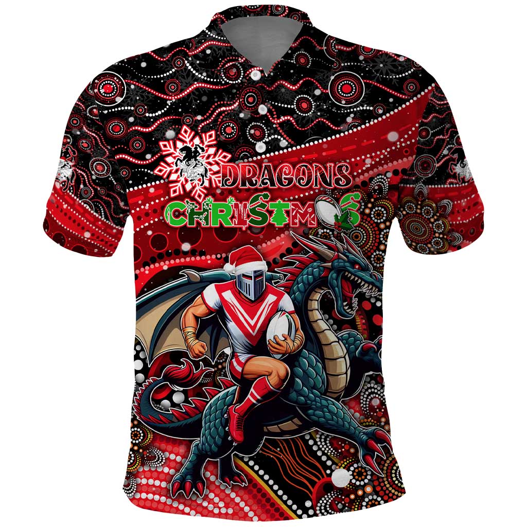 Merry Christmas Dragons Polo Shirt Aboriginal Santa Rugby Mascot - St George Illawarra