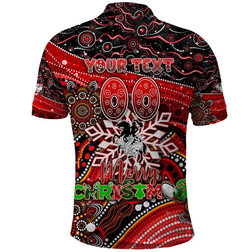 Merry Christmas Dragons Polo Shirt Aboriginal Santa Rugby Mascot - St George Illawarra