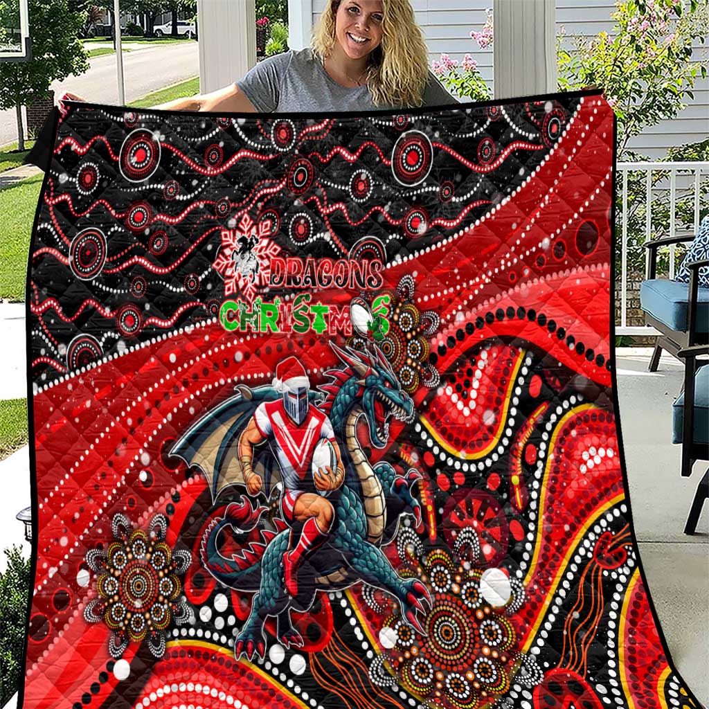 Merry Christmas Dragons Quilt Aboriginal Santa Rugby Mascot - St George Illawarra
