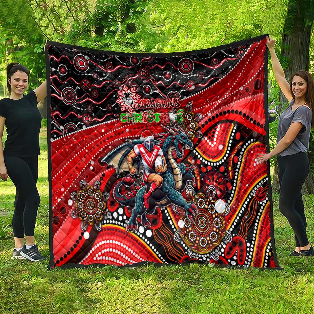 Merry Christmas Dragons Quilt Aboriginal Santa Rugby Mascot - St George Illawarra