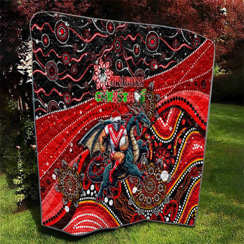 Merry Christmas Dragons Quilt Aboriginal Santa Rugby Mascot - St George Illawarra