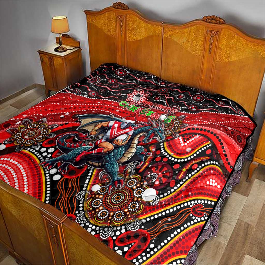 Merry Christmas Dragons Quilt Aboriginal Santa Rugby Mascot - St George Illawarra