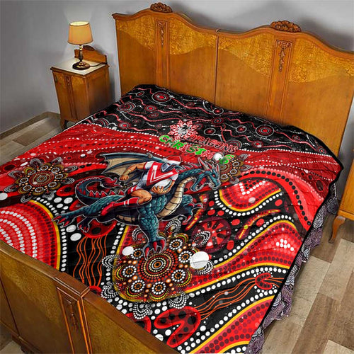 Merry Christmas Dragons Quilt Aboriginal Santa Rugby Mascot - St George Illawarra