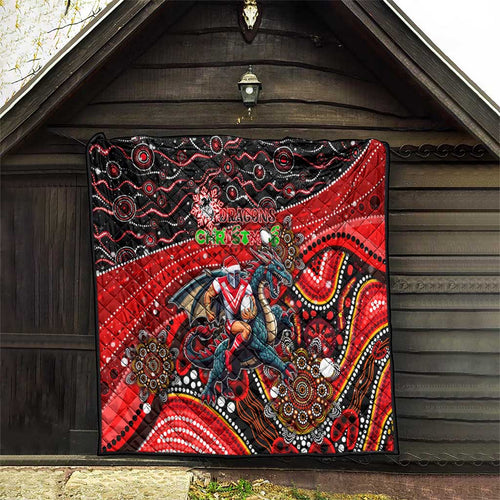 Merry Christmas Dragons Quilt Aboriginal Santa Rugby Mascot - St George Illawarra