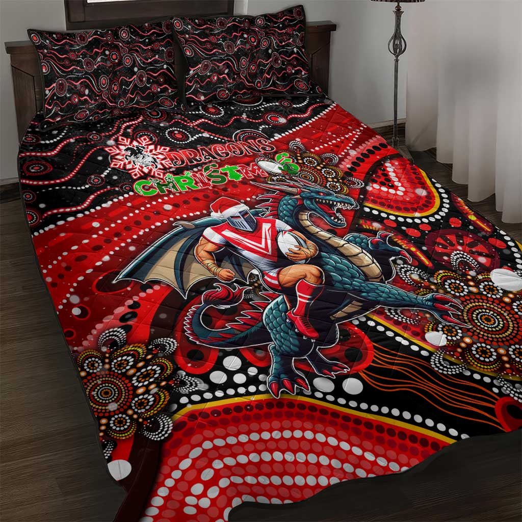 Merry Christmas Dragons Quilt Bed Set Aboriginal Santa Rugby Mascot - St George Illawarra