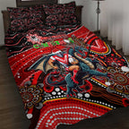 Merry Christmas Dragons Quilt Bed Set Aboriginal Santa Rugby Mascot - St George Illawarra