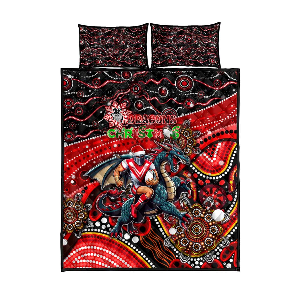 Merry Christmas Dragons Quilt Bed Set Aboriginal Santa Rugby Mascot - St George Illawarra