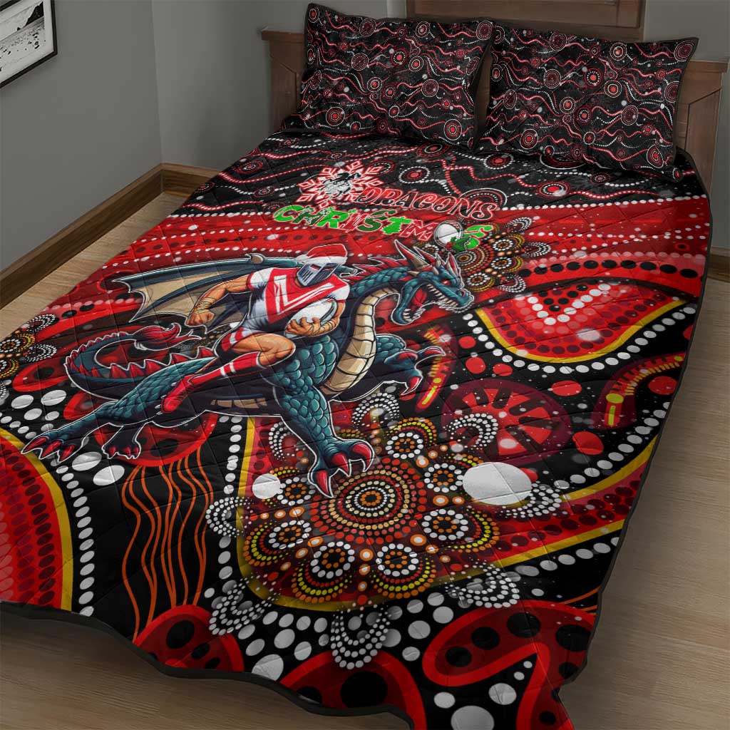 Merry Christmas Dragons Quilt Bed Set Aboriginal Santa Rugby Mascot - St George Illawarra