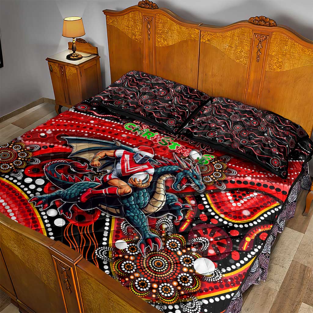 Merry Christmas Dragons Quilt Bed Set Aboriginal Santa Rugby Mascot - St George Illawarra
