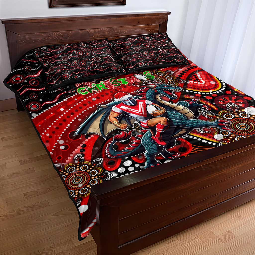 Merry Christmas Dragons Quilt Bed Set Aboriginal Santa Rugby Mascot - St George Illawarra