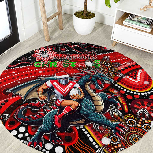 Merry Christmas Dragons Round Carpet Aboriginal Santa Rugby Mascot - St George Illawarra
