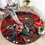 Merry Christmas Dragons Round Carpet Aboriginal Santa Rugby Mascot - St George Illawarra