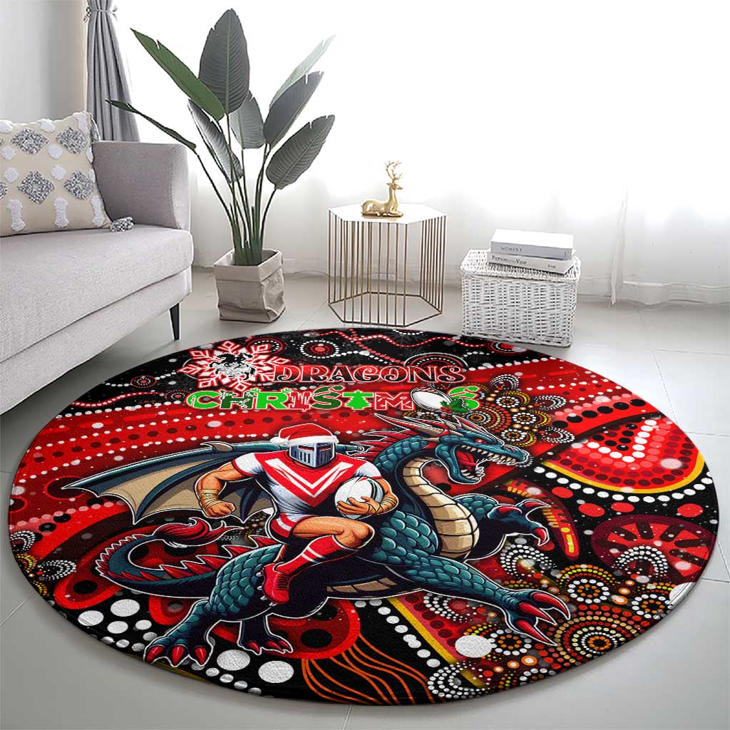 Merry Christmas Dragons Round Carpet Aboriginal Santa Rugby Mascot - St George Illawarra