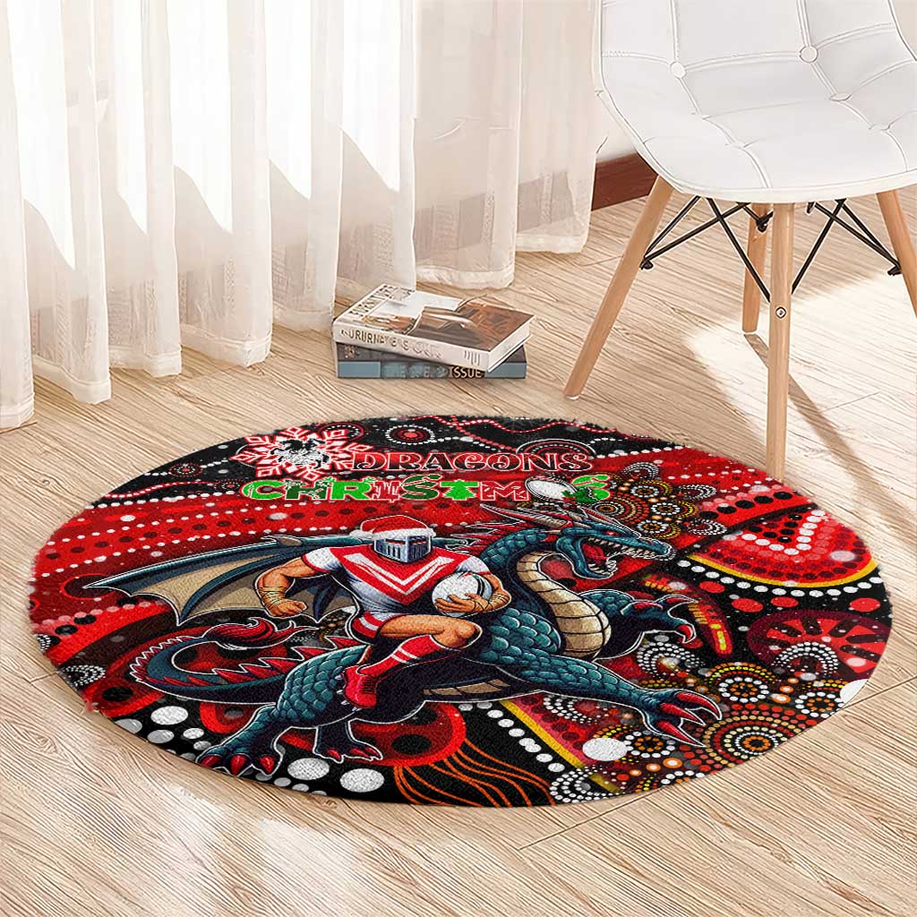 Merry Christmas Dragons Round Carpet Aboriginal Santa Rugby Mascot - St George Illawarra