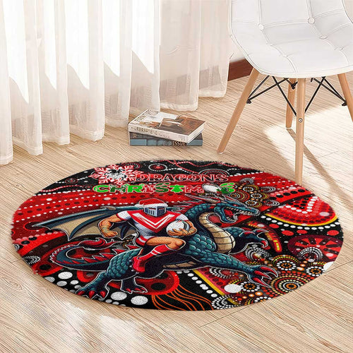 Merry Christmas Dragons Round Carpet Aboriginal Santa Rugby Mascot - St George Illawarra