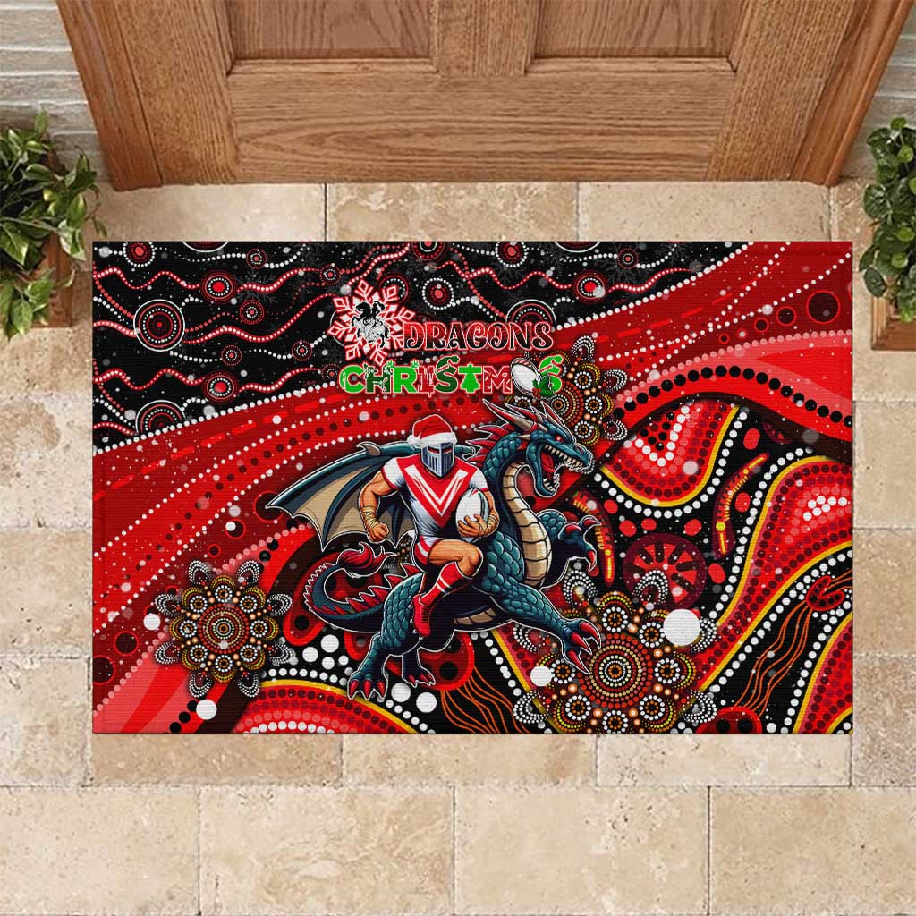 Merry Christmas Dragons Rubber Doormat Aboriginal Santa Rugby Mascot - St George Illawarra