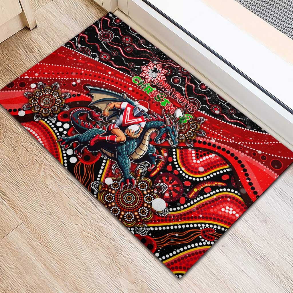 Merry Christmas Dragons Rubber Doormat Aboriginal Santa Rugby Mascot - St George Illawarra