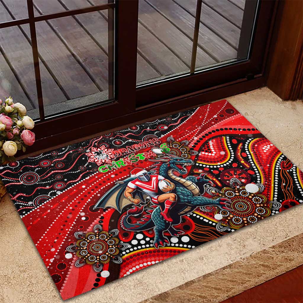 Merry Christmas Dragons Rubber Doormat Aboriginal Santa Rugby Mascot - St George Illawarra