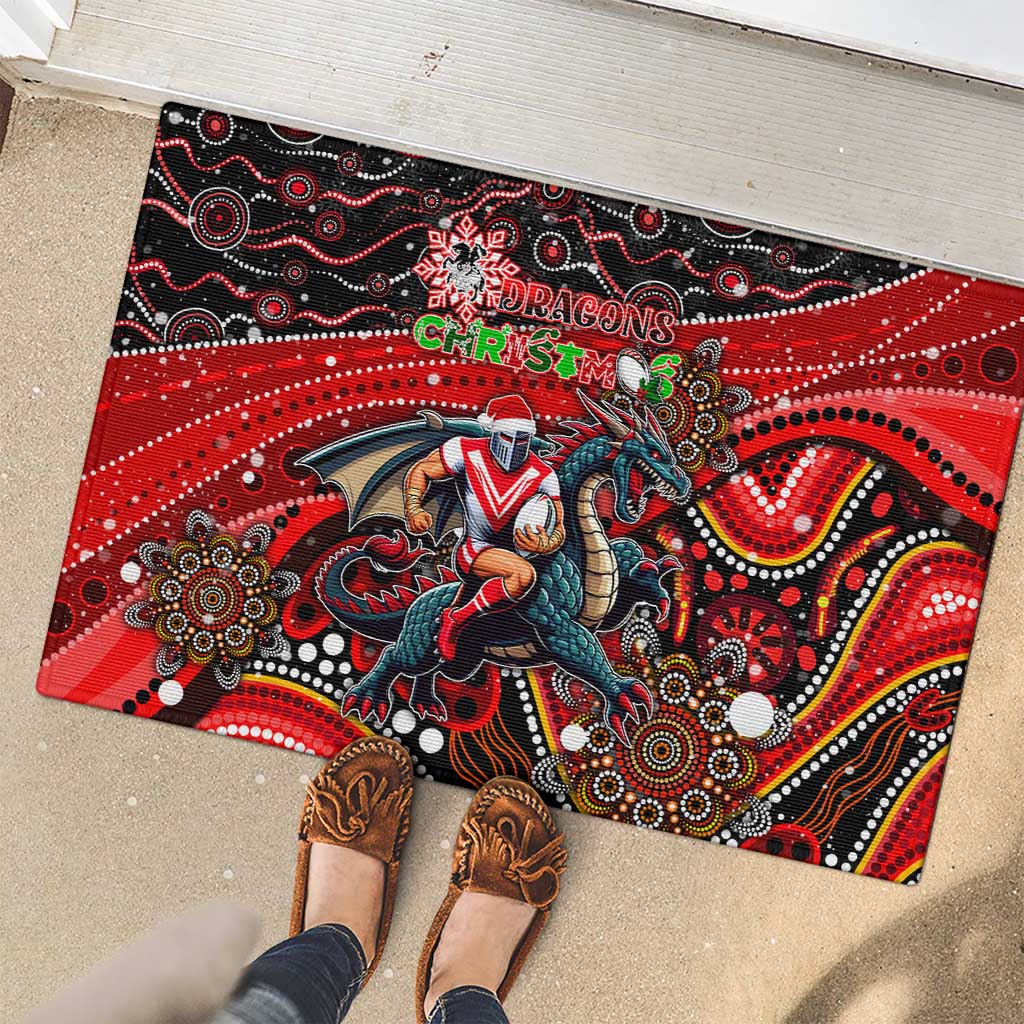 Merry Christmas Dragons Rubber Doormat Aboriginal Santa Rugby Mascot - St George Illawarra
