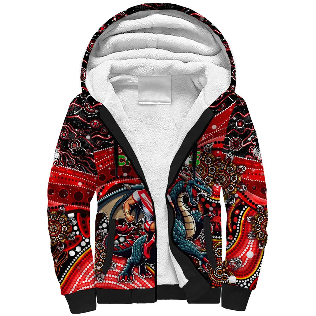 Merry Christmas Dragons Sherpa Hoodie Aboriginal Santa Rugby Mascot - St George Illawarra