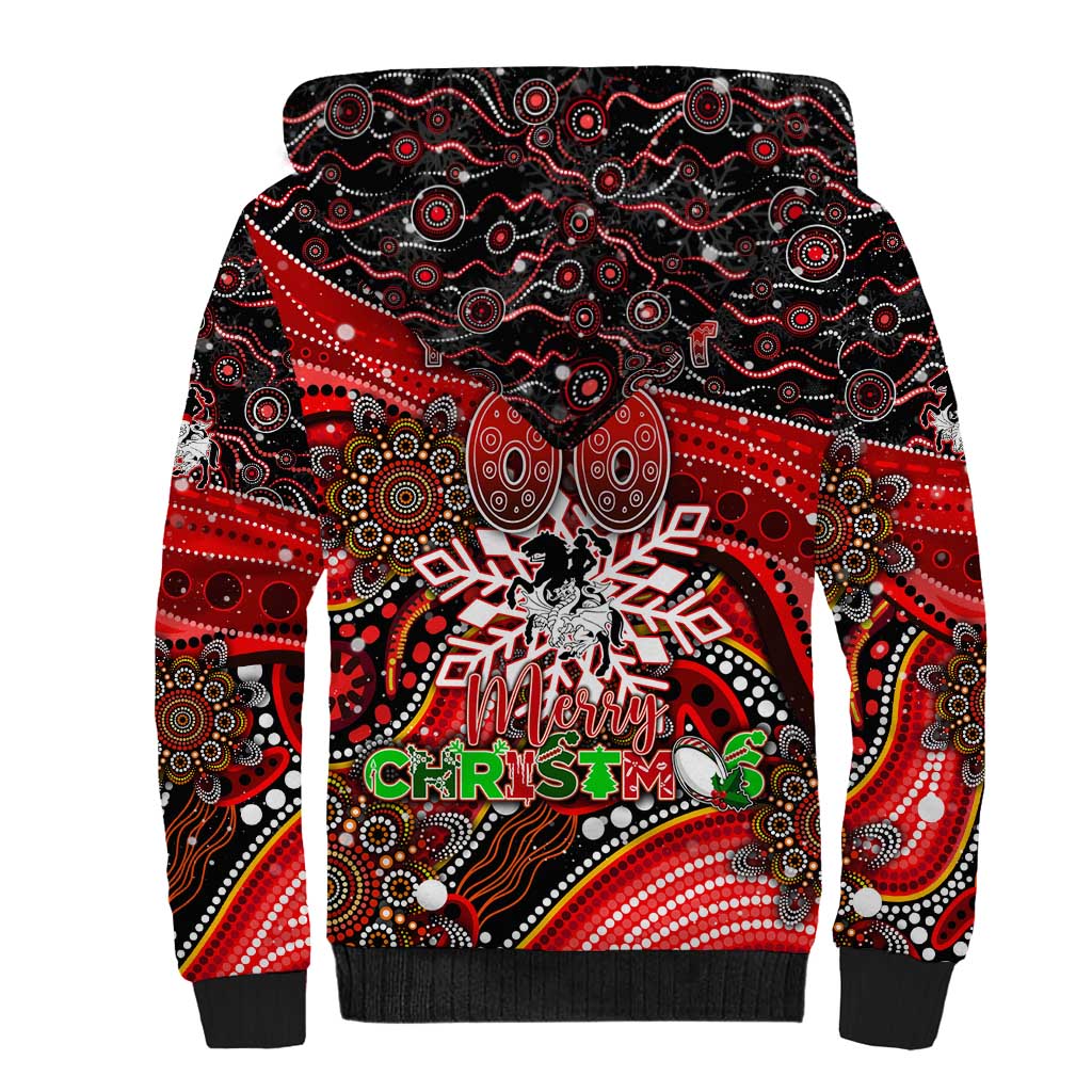 Merry Christmas Dragons Sherpa Hoodie Aboriginal Santa Rugby Mascot - St George Illawarra