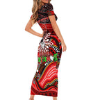 Merry Christmas Dragons Short Sleeve Bodycon Dress Aboriginal Santa Rugby Mascot - St George Illawarra