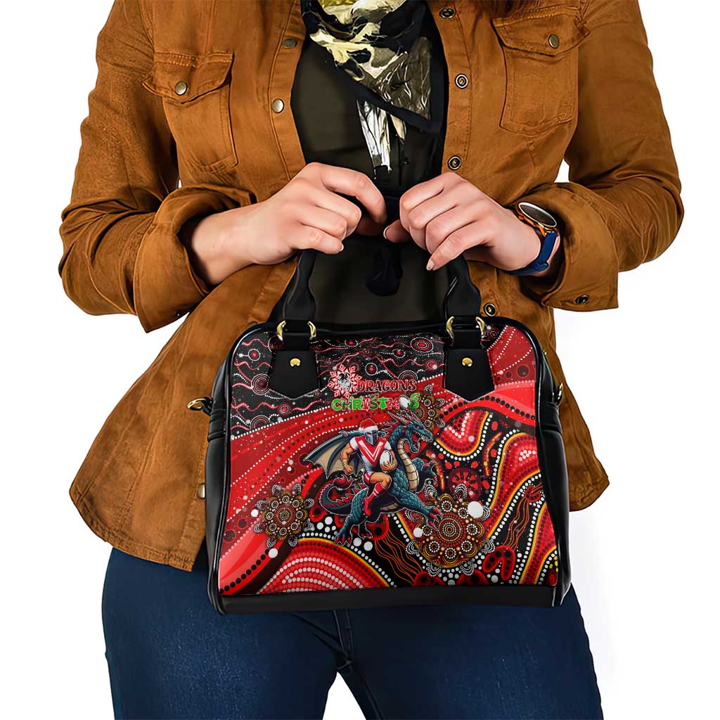 Merry Christmas Dragons Shoulder Handbag Aboriginal Santa Rugby Mascot - St George Illawarra