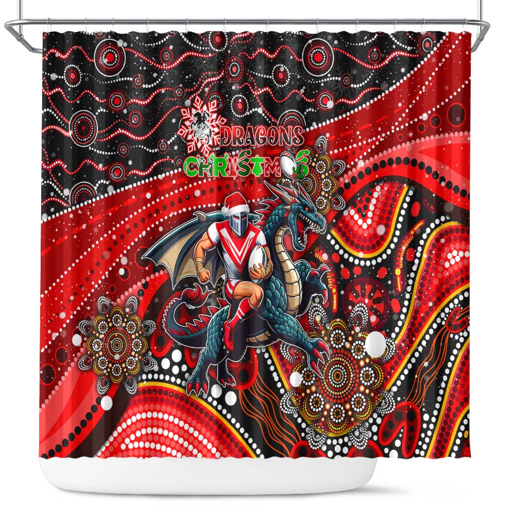 Merry Christmas Dragons Shower Curtain Aboriginal Santa Rugby Mascot - St George Illawarra