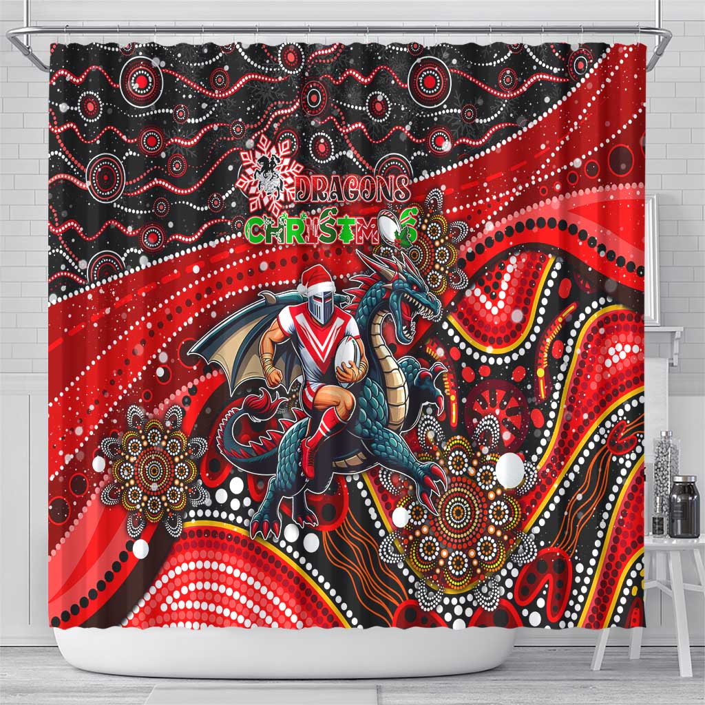 Merry Christmas Dragons Shower Curtain Aboriginal Santa Rugby Mascot - St George Illawarra