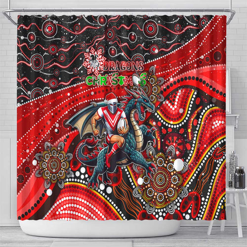 Merry Christmas Dragons Shower Curtain Aboriginal Santa Rugby Mascot - St George Illawarra