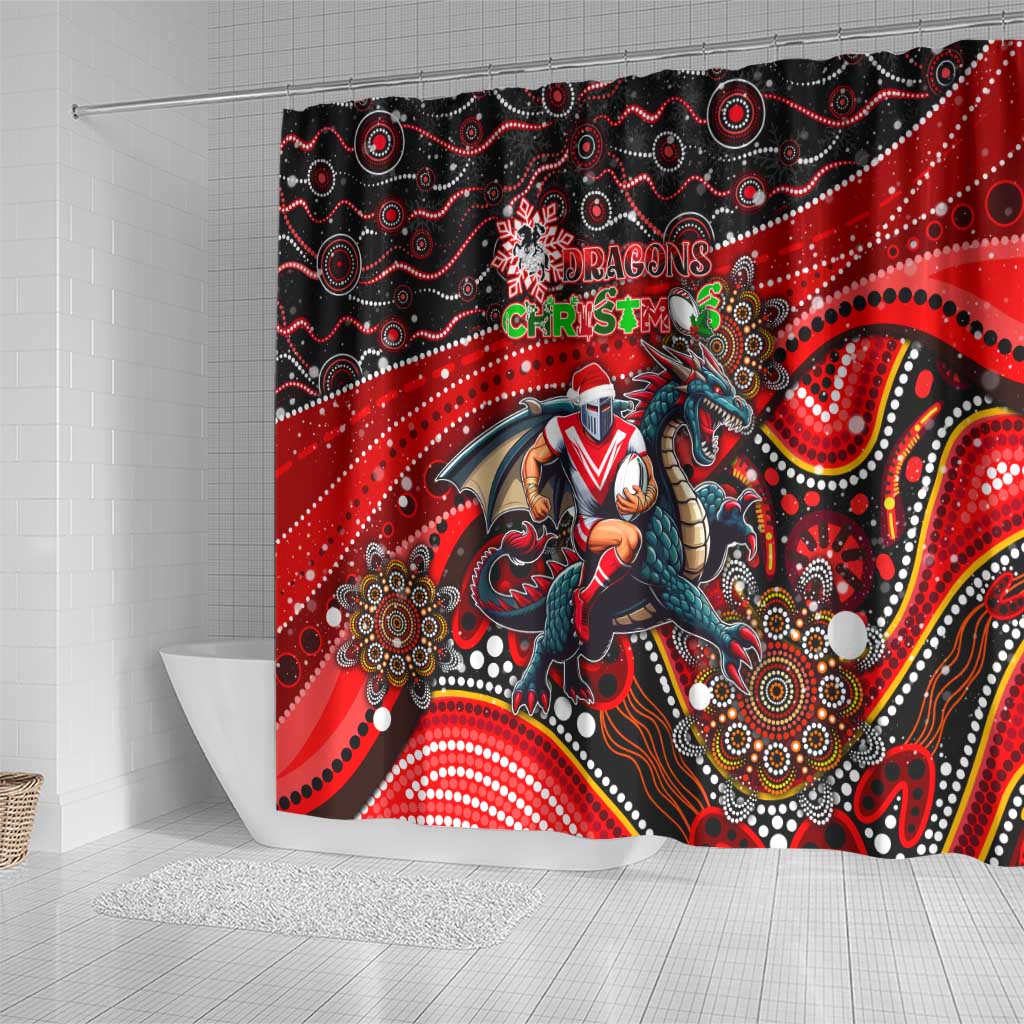 Merry Christmas Dragons Shower Curtain Aboriginal Santa Rugby Mascot - St George Illawarra