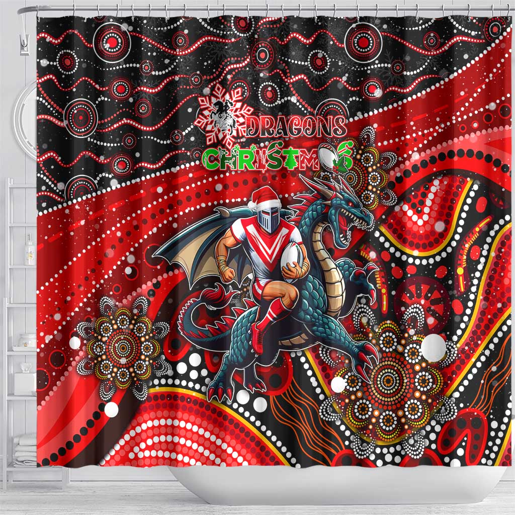 Merry Christmas Dragons Shower Curtain Aboriginal Santa Rugby Mascot - St George Illawarra