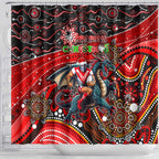 Merry Christmas Dragons Shower Curtain Aboriginal Santa Rugby Mascot - St George Illawarra