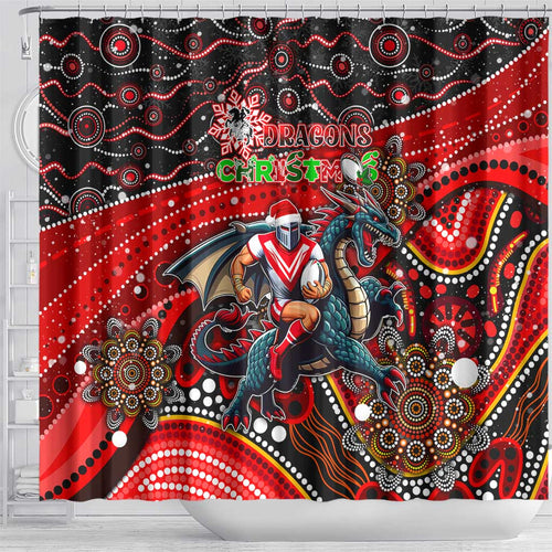 Merry Christmas Dragons Shower Curtain Aboriginal Santa Rugby Mascot - St George Illawarra