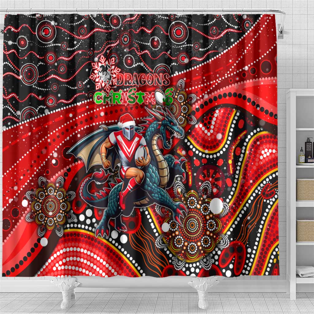 Merry Christmas Dragons Shower Curtain Aboriginal Santa Rugby Mascot - St George Illawarra