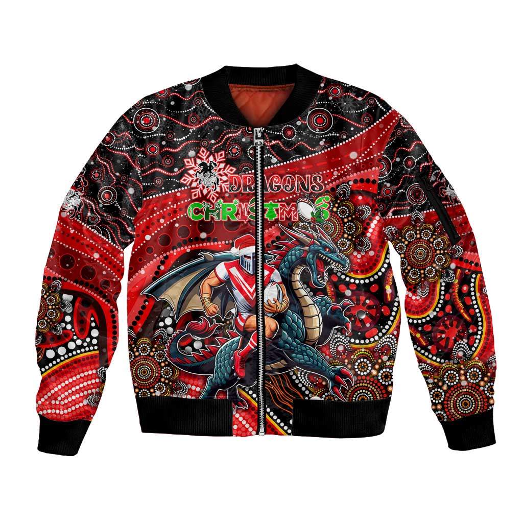 Merry Christmas Dragons Sleeve Zip Bomber Jacket Aboriginal Santa Rugby Mascot - St George Illawarra