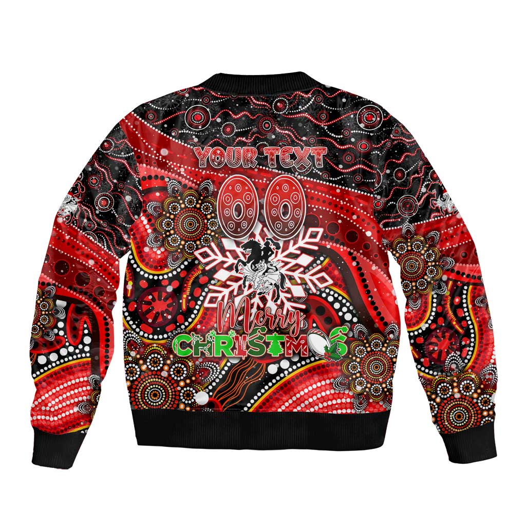 Merry Christmas Dragons Sleeve Zip Bomber Jacket Aboriginal Santa Rugby Mascot - St George Illawarra